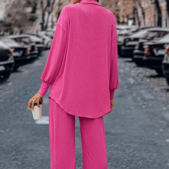 Pink Boho Womens Drop Shoulder Open Front Coat & Cami Top & Pants - Picture 2 of 6